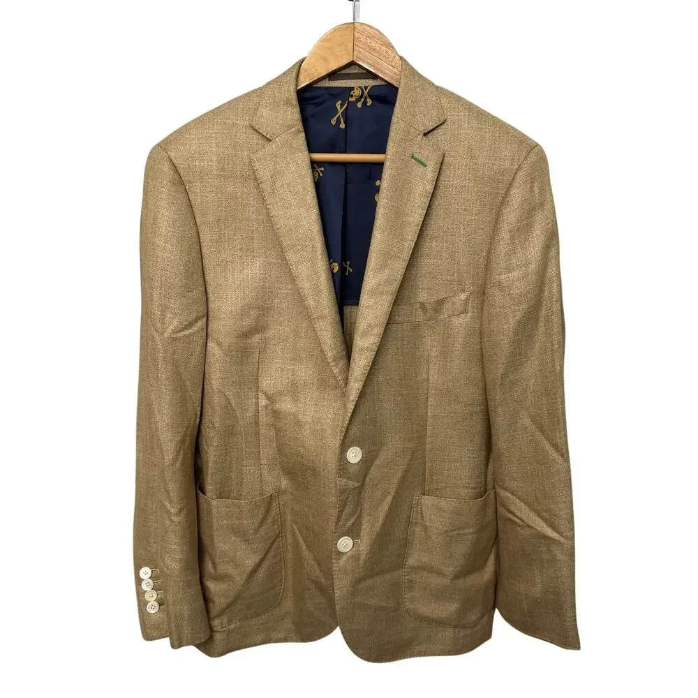 J Hilburn Bamboo Blazer Mens 42S Woven Unstructured Light Brown Tan Two Button